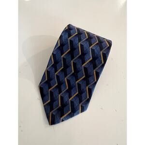 Milano Uomo 100% Imported Silk Men's Neck Tie Blue & Gold Geometric Print JL